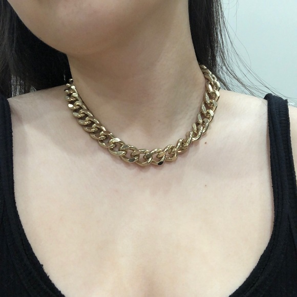 Gold Large Link Curb Chain Necklace - Picture 1 of 2